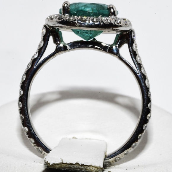 $9,000 Platinum 2.87CT Natural Zambian Emerald & Diamond Cocktail Ring Authentic - Picture 6 of 8